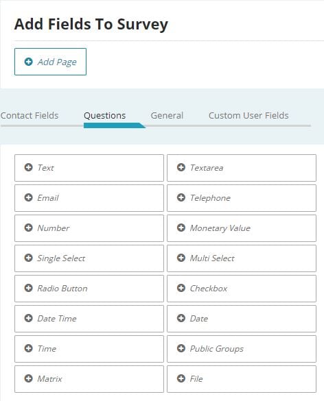 Field options in the Survey Builder